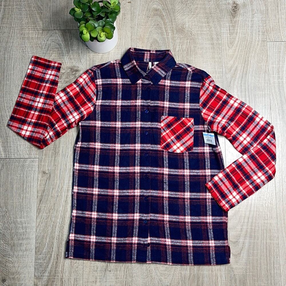 NORDSTROM Red Blue Flannel Long Sleeve Button Front Shirt Women’s Size Medium